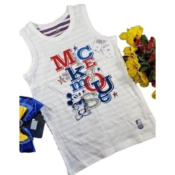 Disney Mickey Mouse Tank Stars Stripes Knit Shirt Top Patriotic Sleeveless Girls - Picture 1 of 11